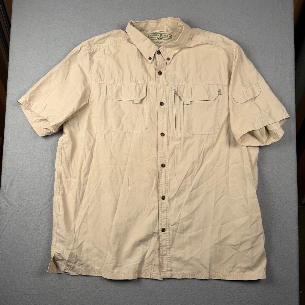 Field & Stream Fishing Shirt Mens XXL Tan Good Short Sleeve Utility Hiking